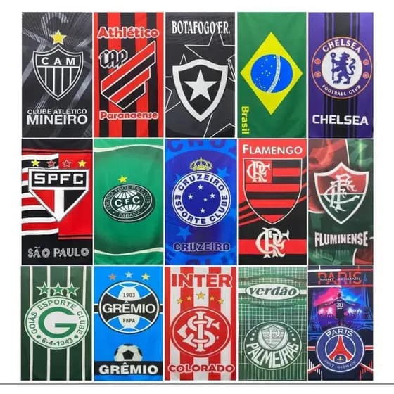 Kit Toalha de Banho e Praia Piscina Estampadas Time Clube de Futebol Envio Imediato