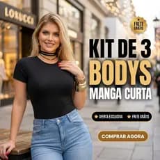 KIT 3 Body Feminino Forro Duplo Suplex Premium Manga Curta Gola Redonda Careca
