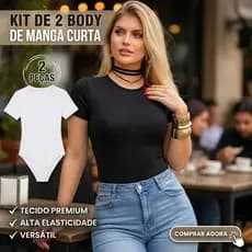 KIT 2 Body Feminino Forro Duplo Suplex Premium Manga Curta Gola Redonda Careca