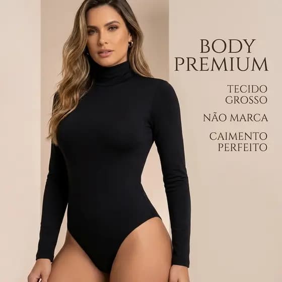 Body Feminino manga longa gola alta Cacharrel Segunda Pele Suplex Premium Moda Bory Bore