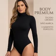 Body Feminino Cacharrel Manga Longa Gola Alta Suplex Premium Segunda Pele Inverno Elegante