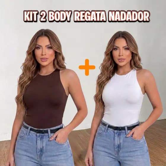 Kit 2 peças Body Regata collant Suplex Premium Feminino Regata Básica Casual com Forro Estilosa