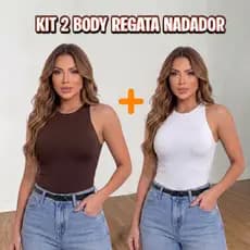 Kit 2 peças Body Regata collant Suplex Premium Feminino Regata Básica Casual com Forro Estilosa