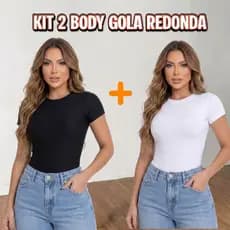 Kit 2 Body Feminino Forro Duplo Suplex Premium Manga Curta Gola Redonda Careca