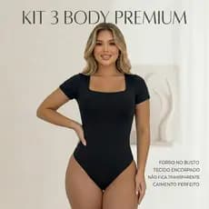 Kit 3 Body Feminino Decote Quadrado Manga Curta Tecido Suplex Moda Blogueira Verão Tendência