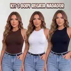 Kit 3 Peças Body Regata collant Suplex Premium Feminino Regata Básica Casual com Forro Estilosa