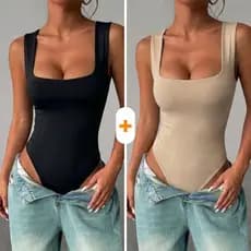 Kit Body Feminino Regata Alça Grossas Collant Decote Quadrado Básico Casual Dia Noite Bori Suplex