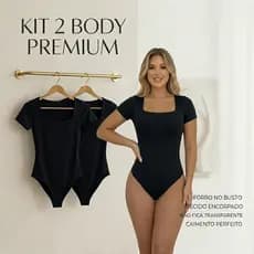 KIT 2 Body Feminino Decote Quadrado Manga Curta Tamanho Unico Suplex Liso Verão