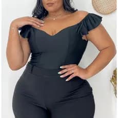 body plus size feminino manga babado suplex veste 48 ao 52