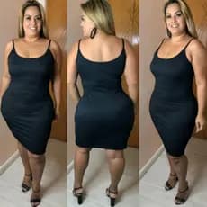 Vestido plus size midi canelado alças e manga verão