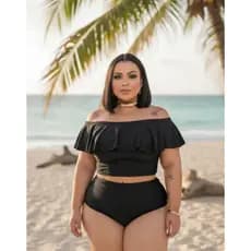 biquini plus size cintura alta feminino babado veste até 50