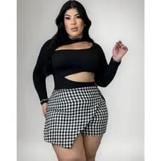 Body blusa plus size manga longa feminino recortes intagran