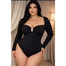 Body blusa plus size manga longa feminino curve fivela