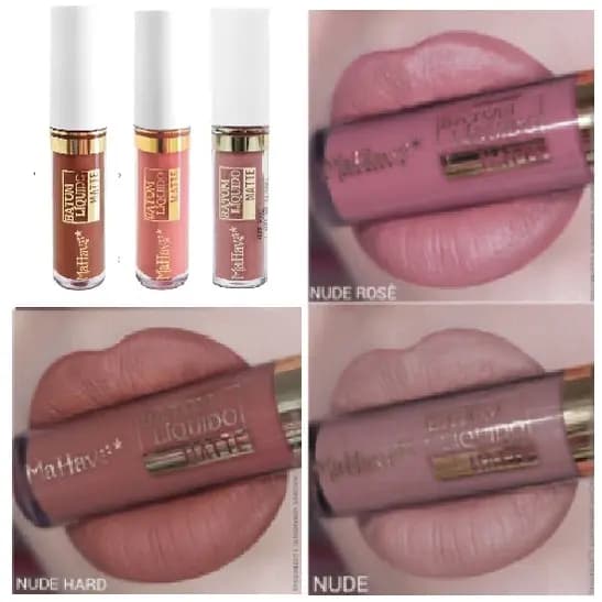 03 Batom Liquido Matte Tons Nudes, Vermelho, Bordô, Grená, Nude Rosado, Mahav, atacado, revenda