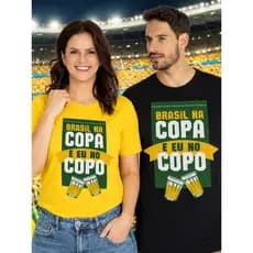 Camiseta Copa do Mundo Brasil na Copa e Eu no Copo  Unissex  100% Algodão Torcedor Hexa