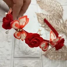 tiara jardim encantado vermelha, arco ou faixinha, RN, infantil ou adulto, acabamento delicado artesanal
