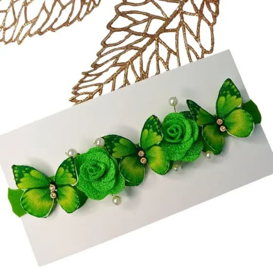 Tiara jardim encantado Verde Tema Sininho, Meia de Seda com Pérolas e Strass