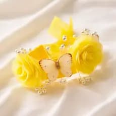 Porta Coque / Faixinha / Arco Jardim Encantado Amarelo Super Luxo com Pérolas e Strass lançamento