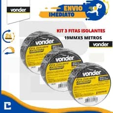 Kit 3 Unidades Fita Isolante 19mmx5mt Preta Antichama Vonder