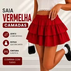 Saia Curta Babados, Camadas, Moda Feminina, Cintura Elastica ,Tendencia Verão Casual