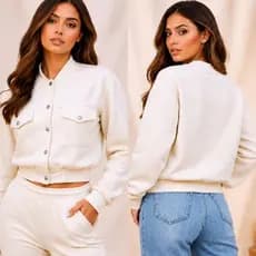 Jaqueta Moletom Feminina Elegante Casual com Botões Moda Tendência 2026