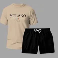 Kit Conjunto Camiseta Masculina Algodão Milano Itália  + Shorts Tactel Estiloso Verão