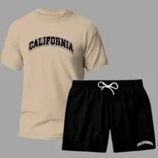 Kit Camiseta Adulto e Short Tactel Masculino Várias Cores Lançamento Promoção