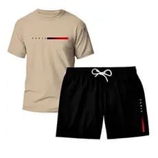 Kit Camiseta masculina  Algodão + Short Tactel Masculino Paris estampado lançamento promoção