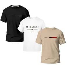 Kit 3 Camiseta Camisa Masculina Paris Milano Style Minimalista 100% Algodão Malha 30.1 Lançamento Promoção