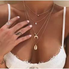 Colar Feminino Delicado Dourado Quatro Camadas Banhado a Ouro 18k+Brinde