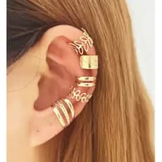 Piercing Fake de Orelha Minimalista Conjunto Brinco Falso Kit da Moda Dourado e Prata Festa Feminino