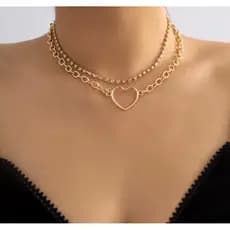 Colar Feminino Delicado com Pingente de Coração Dupla Camada Banhado a Ouro 18k+Brinde