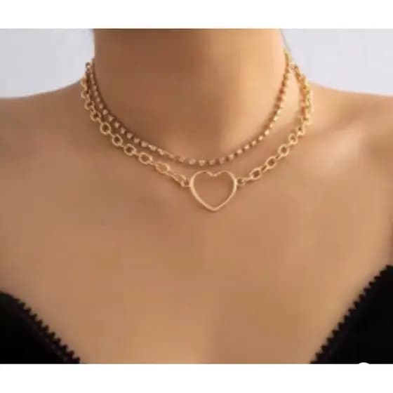 Colar Feminino Delicado Dupla Camada com Pingente de Coração 18k + brinde