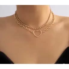 Colar Feminino Delicado Dupla Camada com Pingente de Coração 18k + brinde
