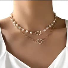 Colar Feminino Dourado com Pérolas Dupla Camada Banhado a Ouro 18k+Brinde