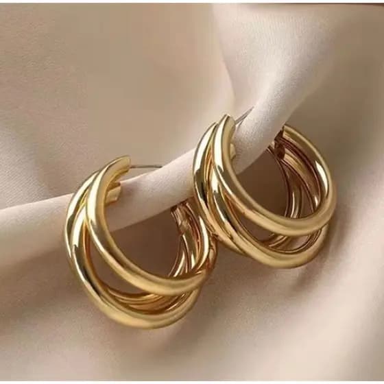 Brinco Três Argolas Tubo Liso Banhado a Ouro 18k