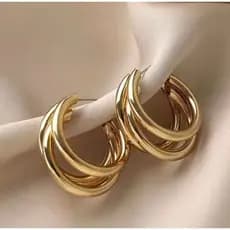 Brinco Três Argolas Tubo Liso Banhado a Ouro 18k