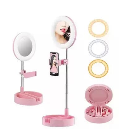 Espelho Luz Led Ring Light Mesa Maquiagem Portátil Celular