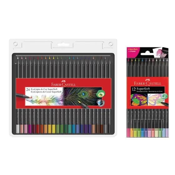 Lapis 24 cores Supersoft + 12 Lápis de cor (6 cores neon + 6 cores pastel) Supersoft Faber-Castell
