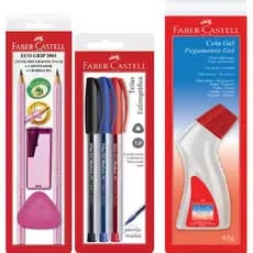 Kit 2 Lápis de Escrever Rosa + Borracha + Ap C/Dep. + 3 Canetas Trilux 035 + Cola Gel Ergonômica 63g