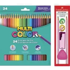 Kit Escolar Faber Castell Com 24 Lápis de Cor + 2 Lápis Grafite Rosa + Borracha + Apontador C/ Dep.
