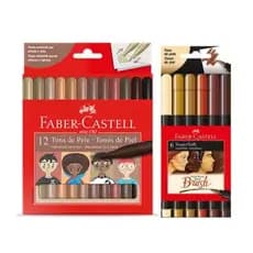 Kit 12 Canetinhas Vai E Vem Tons Pele + 6 Brush Tons De Pele Faber-Castell