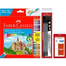 Kit 24 Lápis de Cor 20 + 4 Bicolor + 4 Lápis Supersoft + 2 Borrachas Faber-Castell