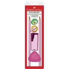 Kit Lápis Grafite 2 EcoLápis n.2 B Eco Grip 2001 Rosa + Apontador + Borracha Faber-Castell BT 4 UN