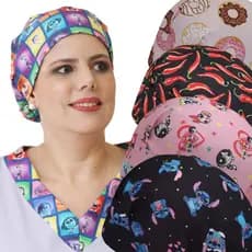 Touca Feminina Com Elástico Gorro Personagem Sticth Divertidamente Pooh Minnie Mickey Bandana