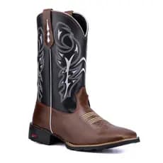 Texana em Couro Legítimo Café/Preto com Bordado em Branco Estilo, Conforto Premium e Durabilidade