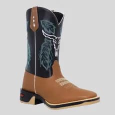 Texana em Couro Legítimo Café/Preto com Bordado de Boi Estilo, Conforto Premium e Durabilidade