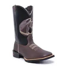Texana em Couro Legítimo Café/Preto com Bordado de Cavalos Estilo, Conforto Premium e Durabilidade