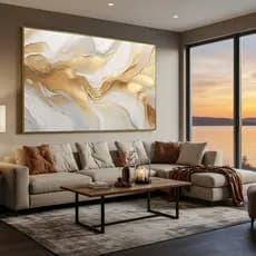Quadro Decorativo Abstrato Luxo Sala Dourado Liquido