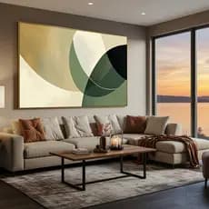 Quadro Decorativo Abstrato Verde e Dourado Clean